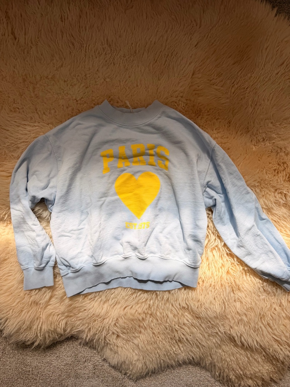 Zara Girl’s Light Blue 'Paris' Graphic Sweatshirt with Yellow Heart